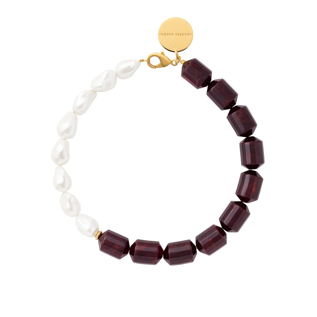 BARREL PEARL NECKLACE BORDEAUX MARBLE
