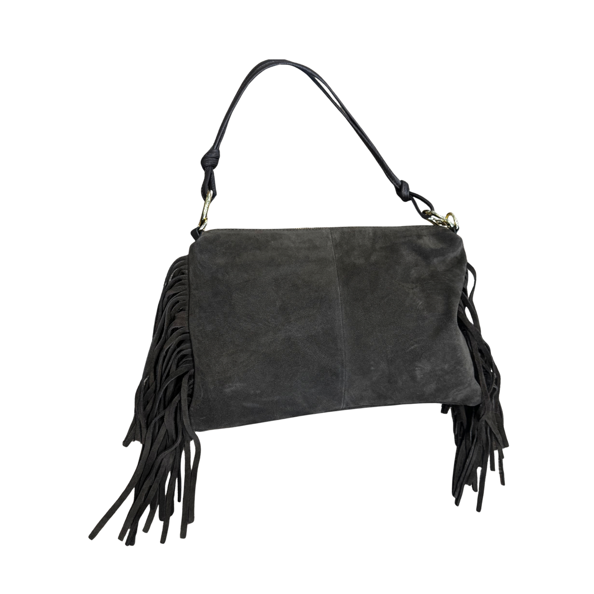 GRAY SUEDE BOHO SHOULDER BAG