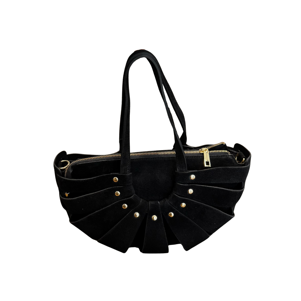 GALA - BLACK SUEDE WITH GOLD STUDS SHOULDER BAG