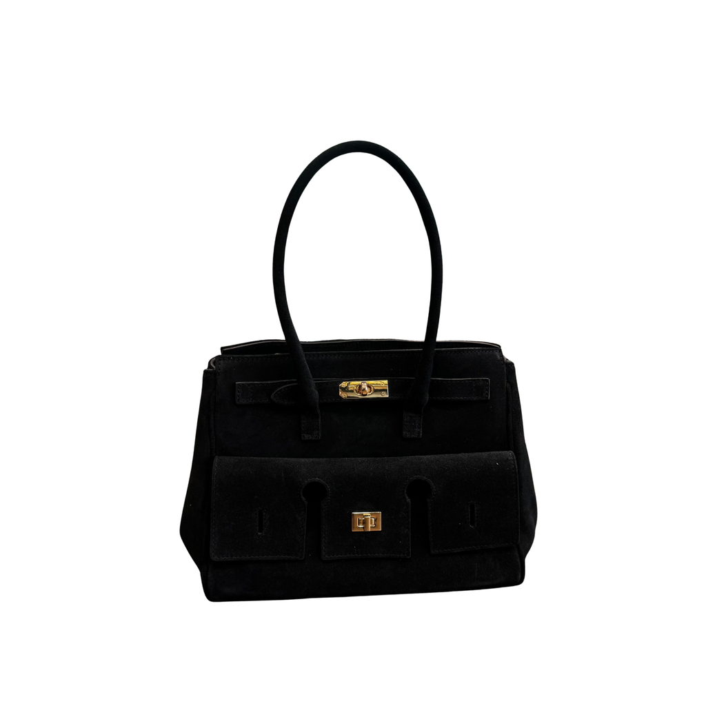 CHARM - BLACK SUEDE HANDBAG