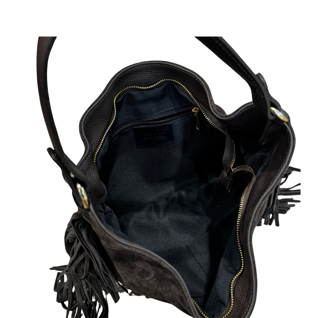 WILLOW - DARK BROWN FRINGE SHOULDER BAG