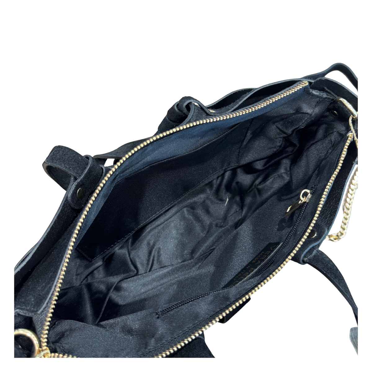 GALA - BLACK SUEDE WITH GOLD STUDS SHOULDER BAG