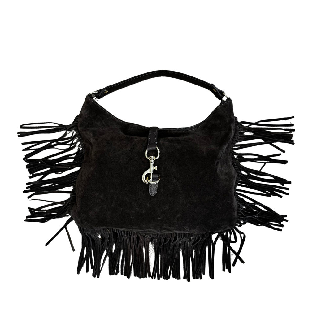 WILLOW - DARK BROWN FRINGE SHOULDER BAG