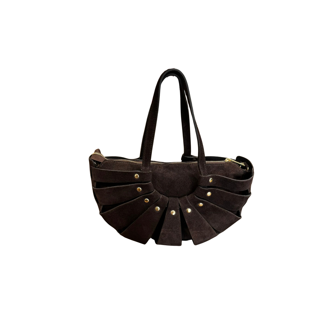GALA - BROWN SUEDE WITH STUDS SHOULDER BAG