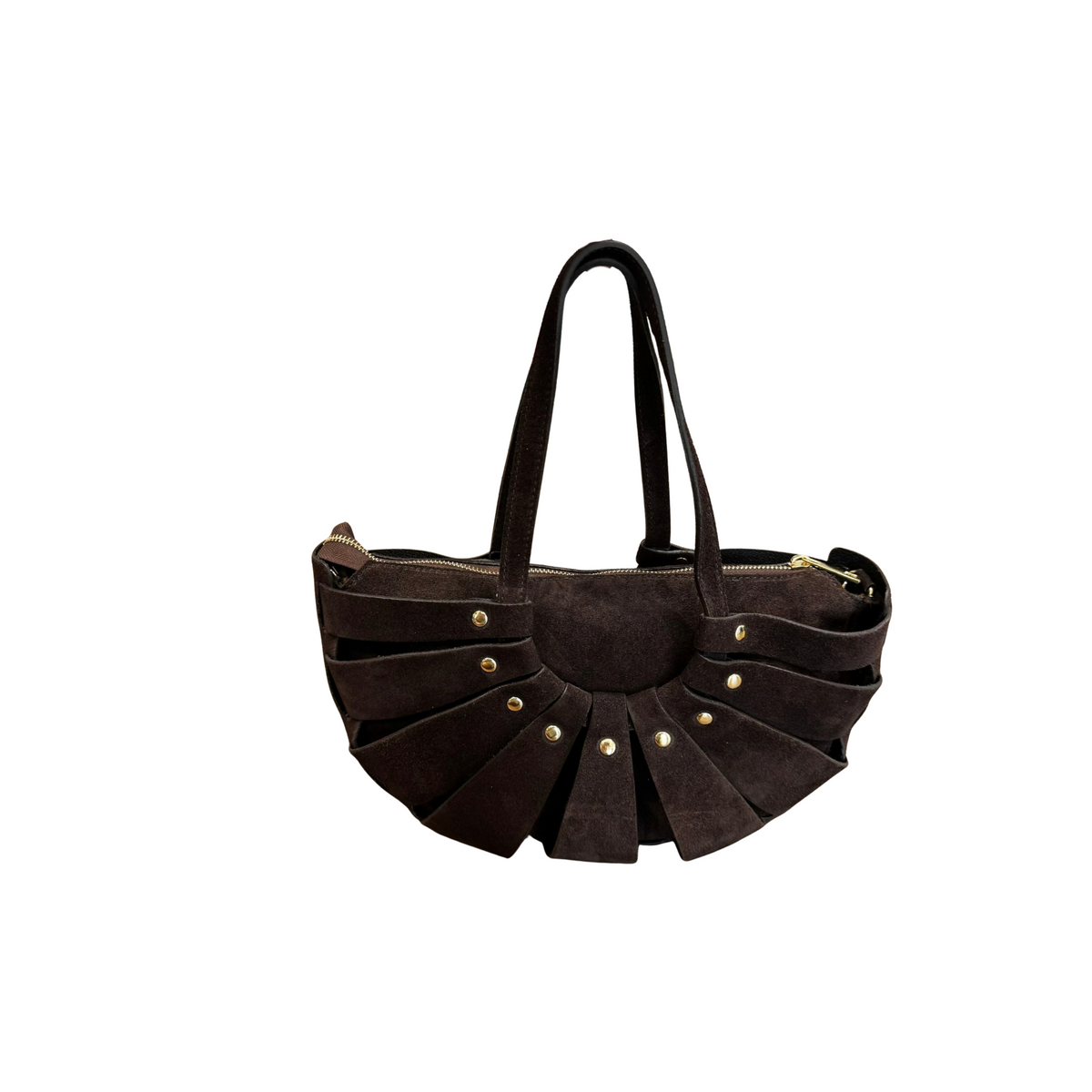 GALA - BROWN SUEDE WITH STUDS SHOULDER BAG