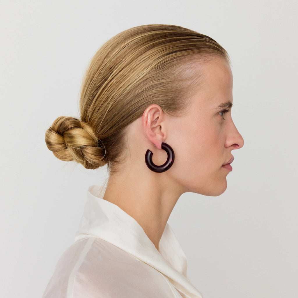 CLASSIC CREOLE EARRING BORDEAUX MARBLE