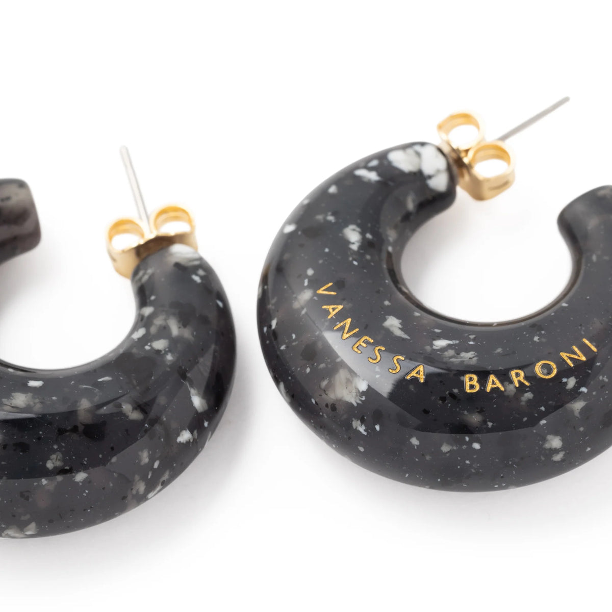 MOON EARRING BLACK MARBLE