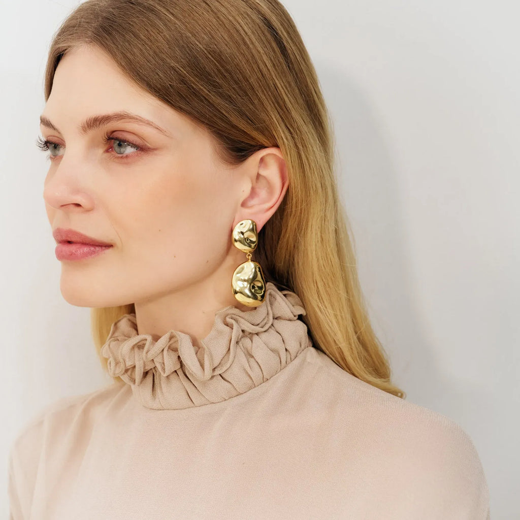 DOUBLE NUGGET EARRING GOLD