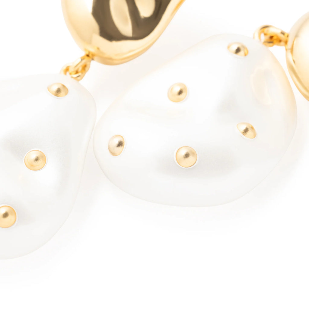 DOUBLE NUGGET STUD PEARL GOLD EARRING PEARL