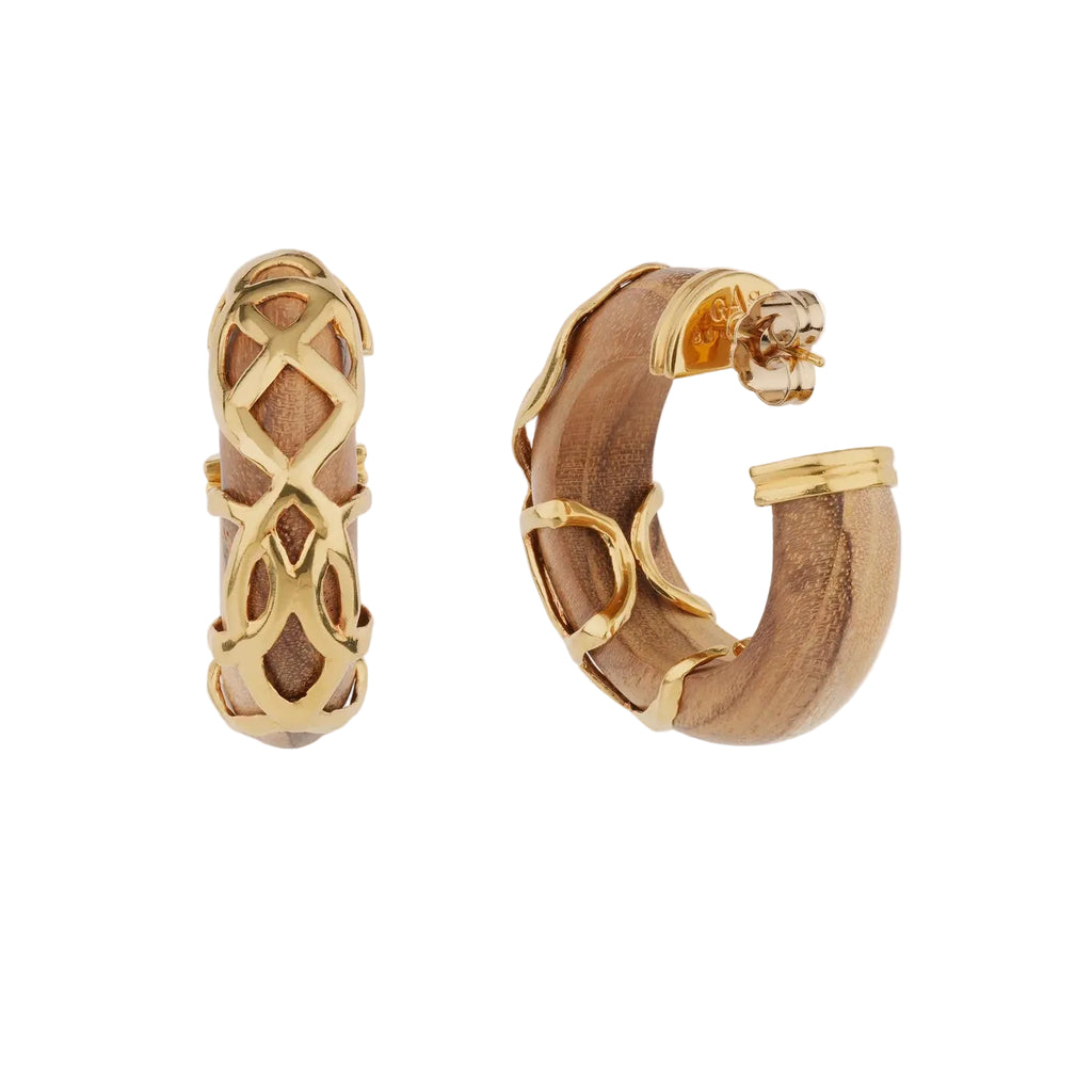 ABALONE HOOP EARRINGS - WOOD