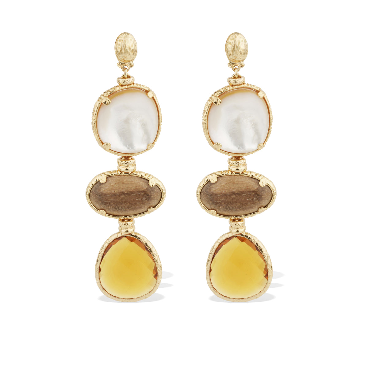 SILENE LARGE EARRINGS - WHITE MOTHER-OF-PEARL AND WOOD