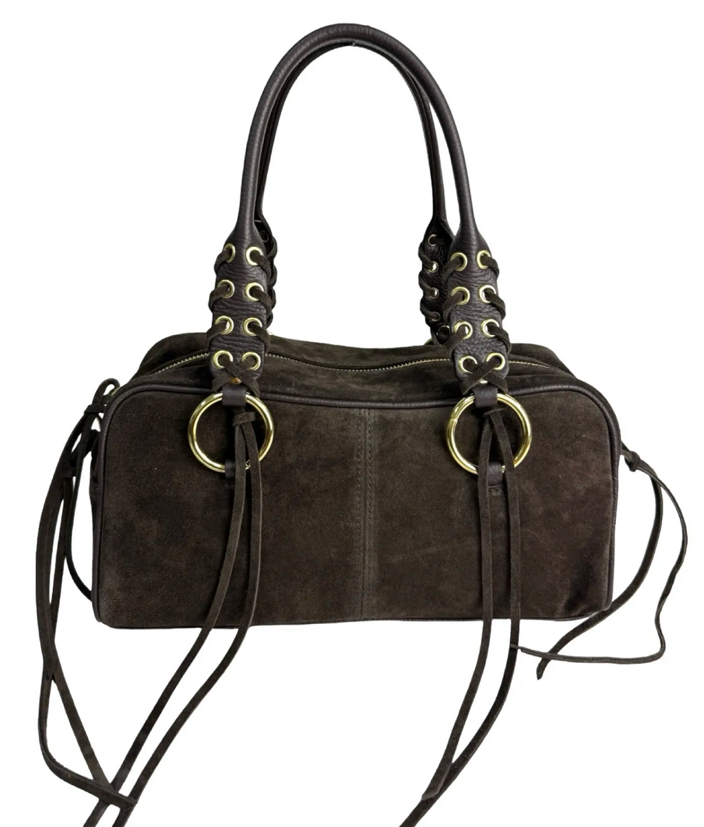 DARK BROWN BOHO SUEDE HANDBAG