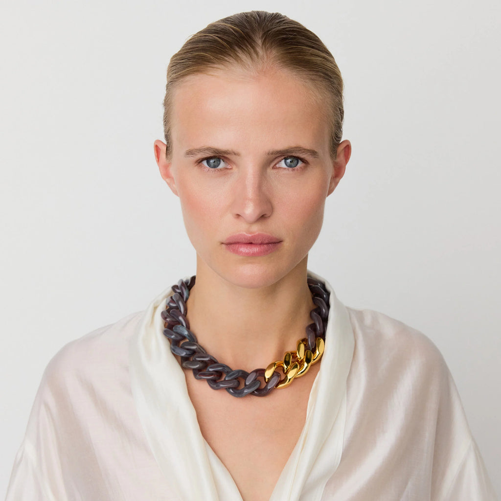 FLAT CHAIN NECKLACE WITH GOLD IKAT MARBLE