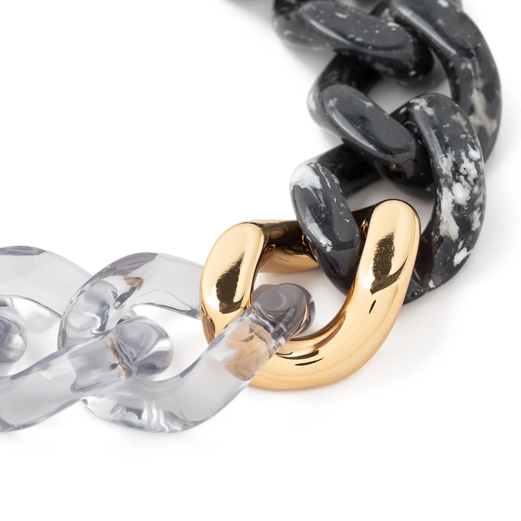 FLAT CHAIN BRACELET 2 COLOR W GOLD BLACK MARBLE - CLEAR