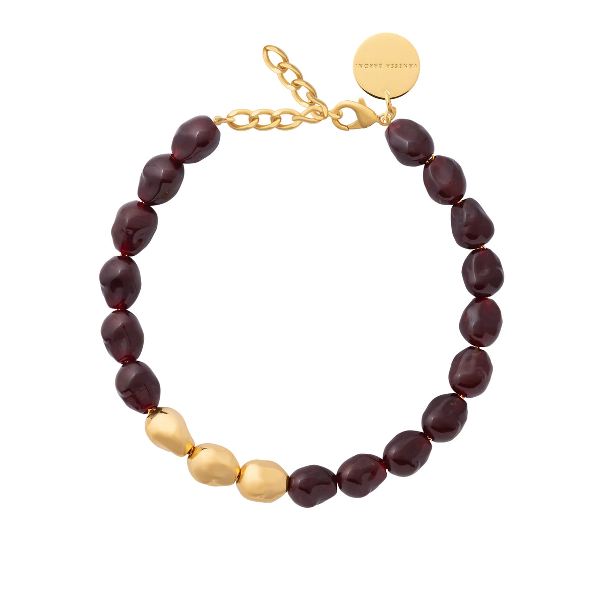 ORGANIC PEARL NECKLACE SHORT WITH GOLD BORDEAUX MARBLE