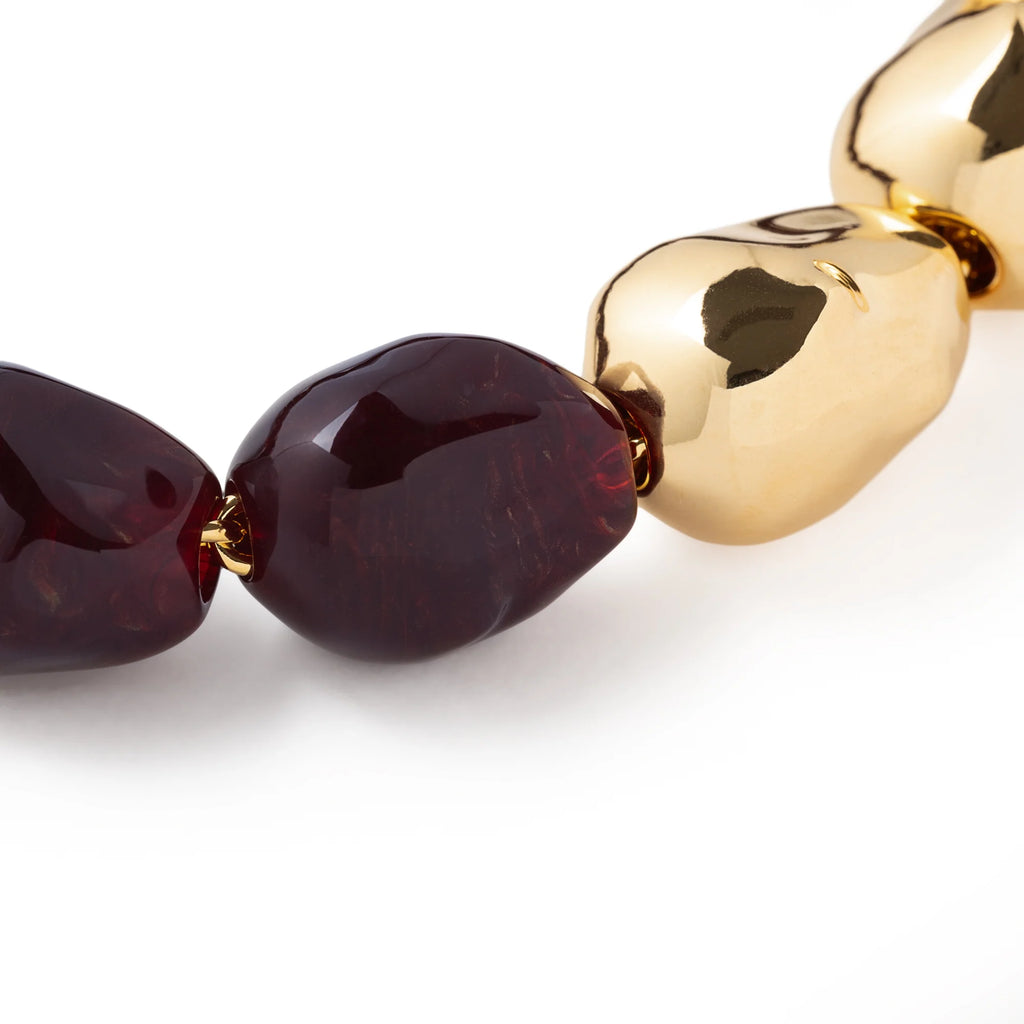 ORGANIC PEARL NECKLACE SHORT WITH GOLD BORDEAUX MARBLE