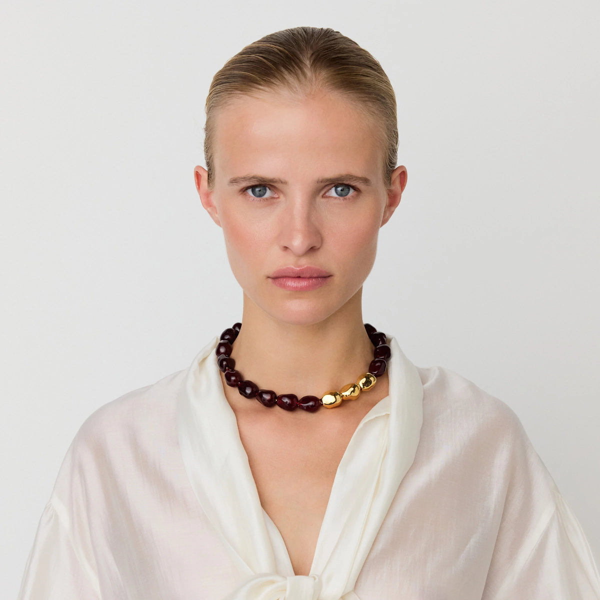 ORGANIC PEARL NECKLACE SHORT WITH GOLD BORDEAUX MARBLE