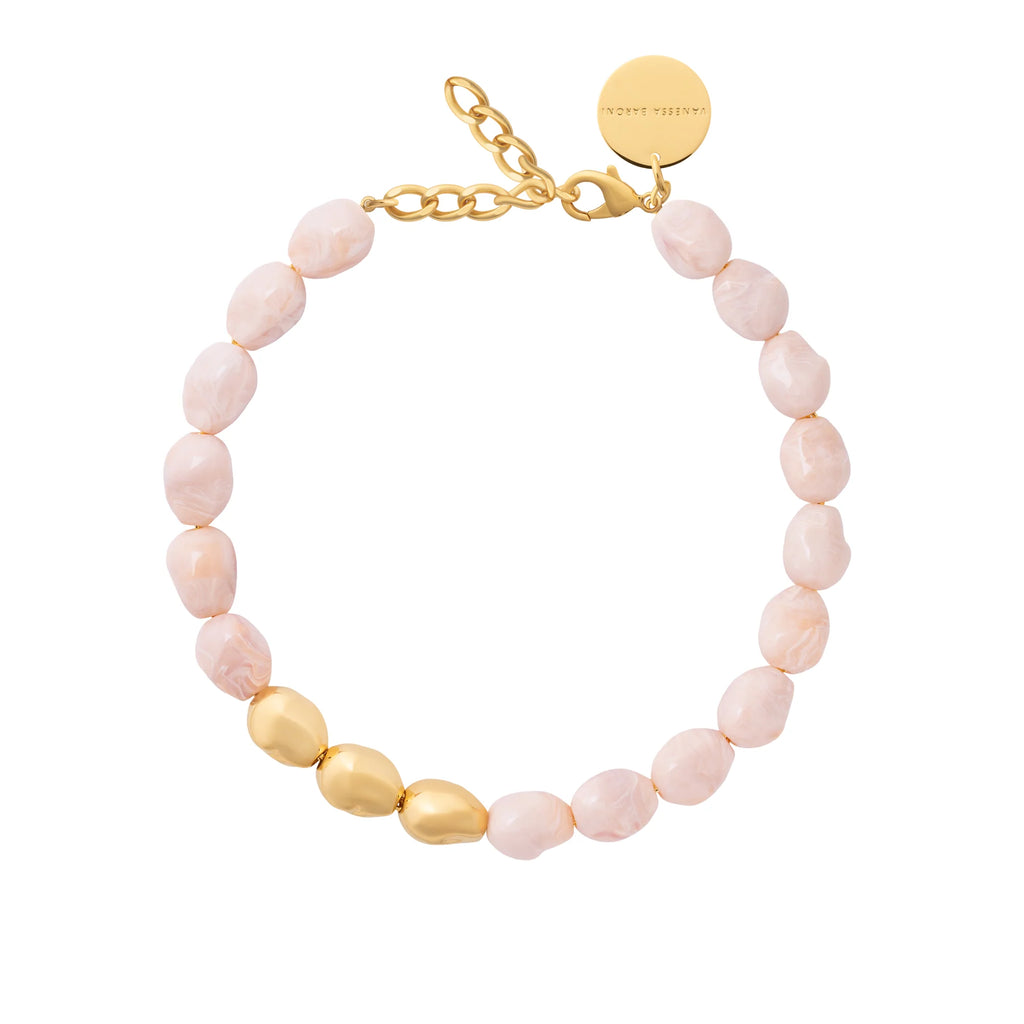 ORGANIC PEARL NECKLACE SHORT WITH GOLD IVORY ROSE MARBLE