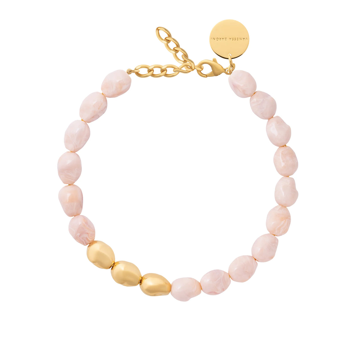ORGANIC PEARL NECKLACE SHORT WITH GOLD IVORY ROSE MARBLE
