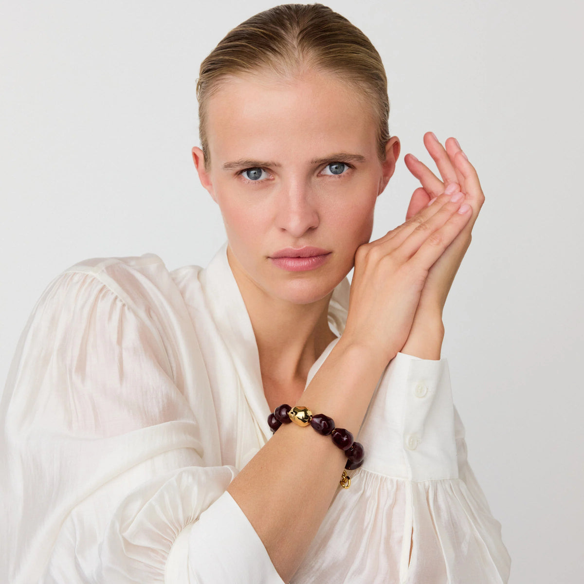 ORGANIC PEARL BRACELET WITH GOLD BORDEAUX MARBLE