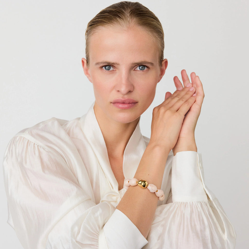 ORGANIC PEARL BRACELET WITH GOLD IVORY ROSE MARBLE