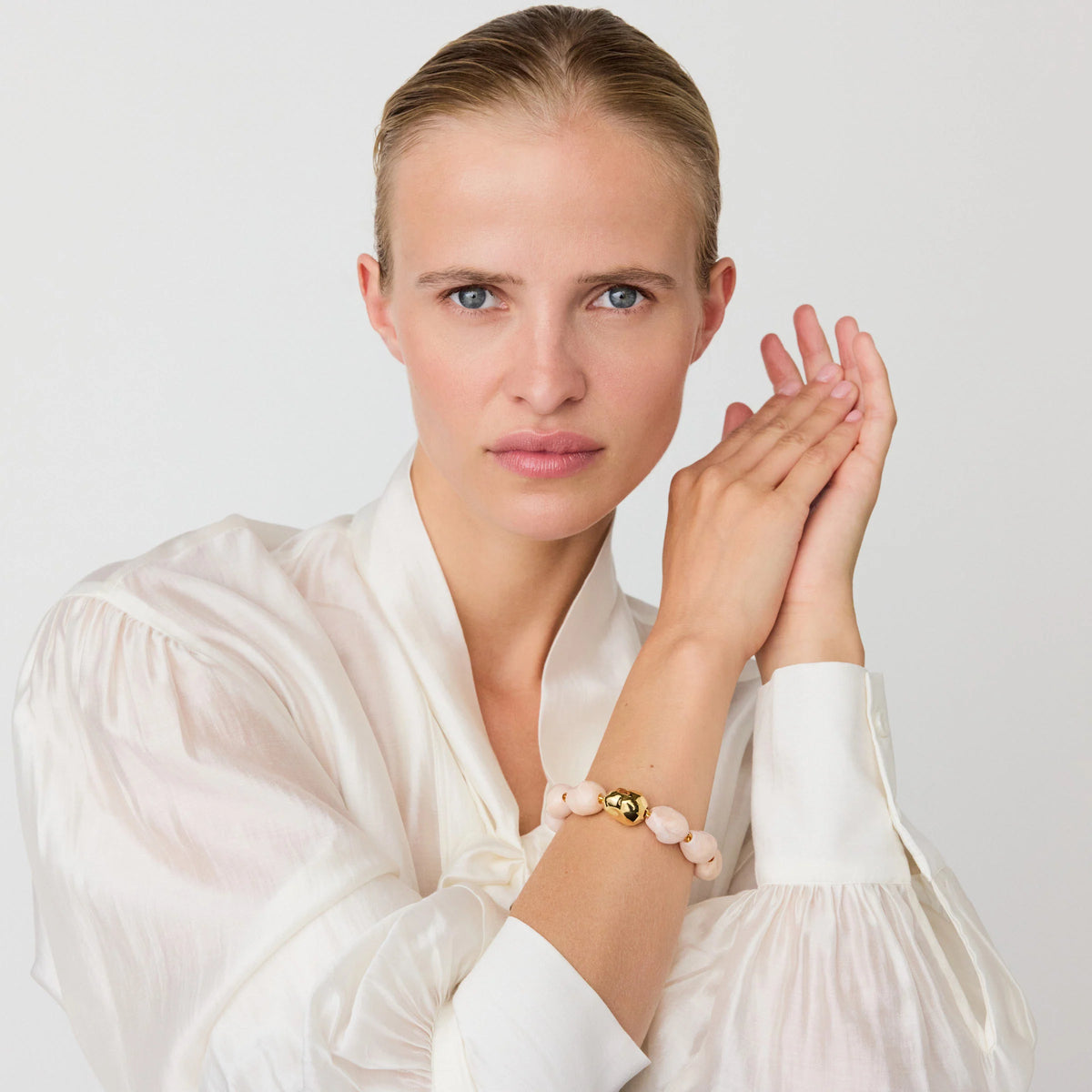 ORGANIC PEARL BRACELET WITH GOLD IVORY ROSE MARBLE