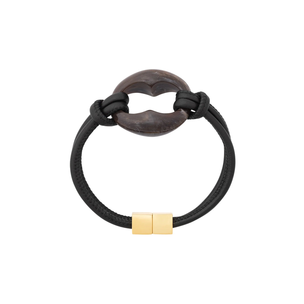 TURTLE LEATHER BRACELET BLACK - DARK BROWN MARBLE