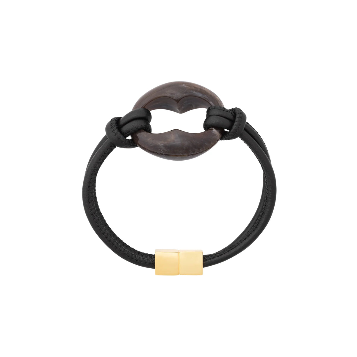 TURTLE LEATHER BRACELET BLACK - DARK BROWN MARBLE
