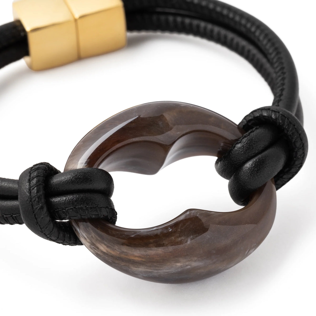 TURTLE LEATHER BRACELET BLACK - DARK BROWN MARBLE