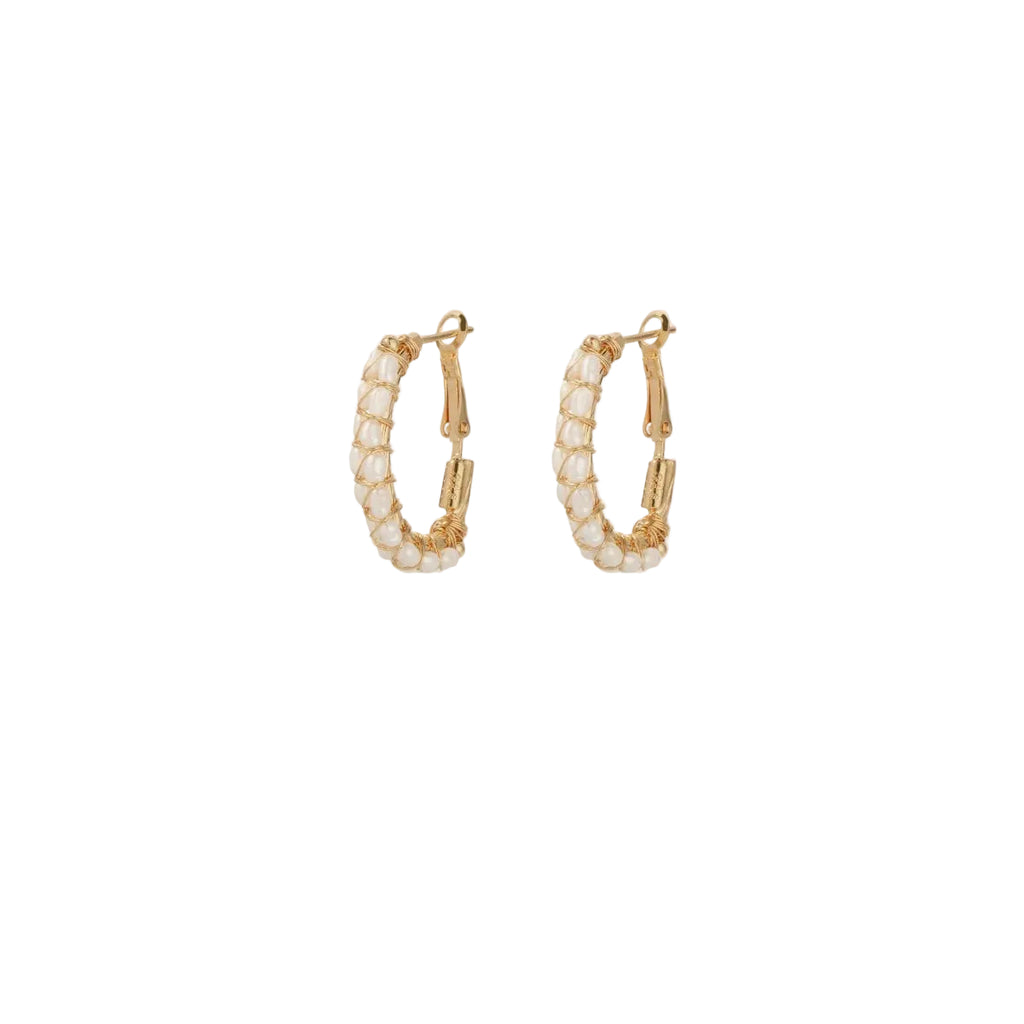 LYRE HOOP EARRINGS - WHITE MOTHER-OF-PEARL