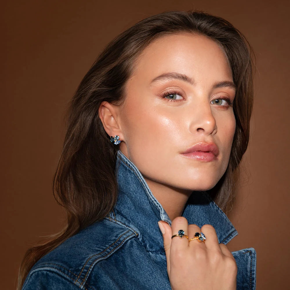 ANA EARRINGS GOLD-DENIMBLUE COMBO