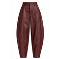 Burgundy Faux Leather Barrel Trousers