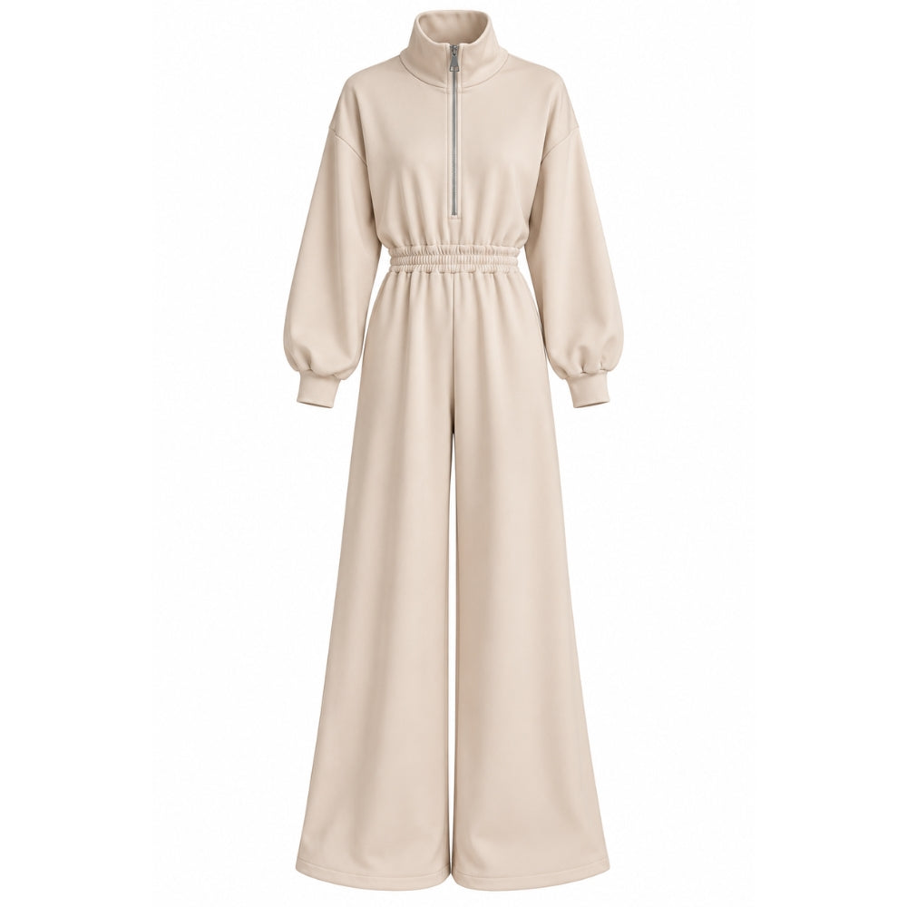 Beige Wide-Leg Jumpsuit
