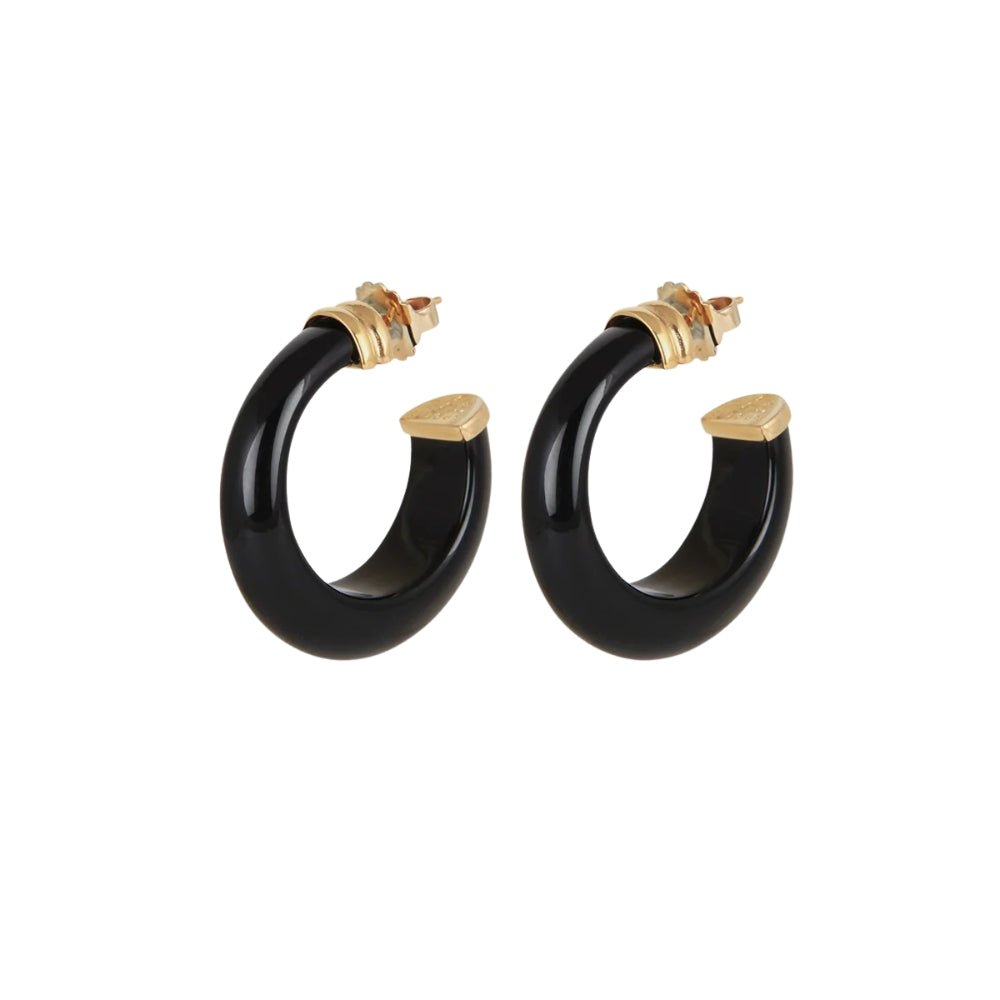 Abalone Acetate Hoop Earrings - Black