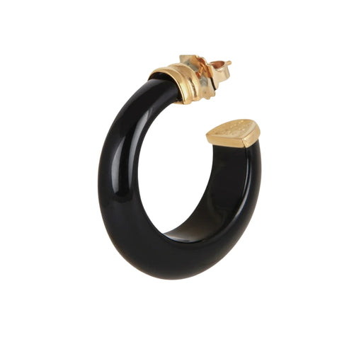Abalone Acetate Hoop Earrings - Black