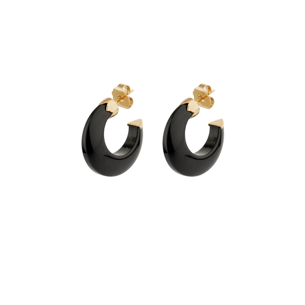 Abalone mini acetate hoop earrings - Black