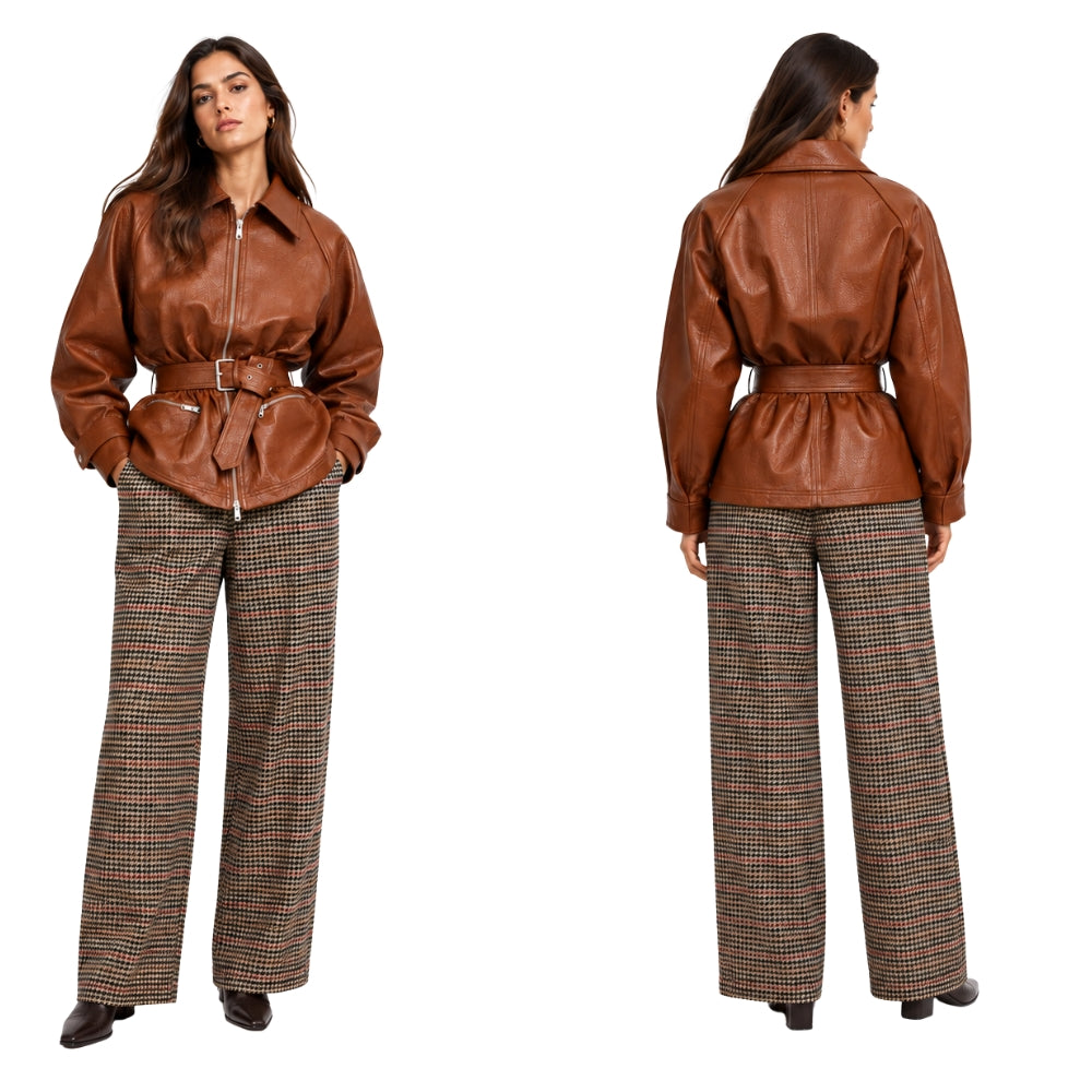 Ekai Belted Leather-Look Jacket