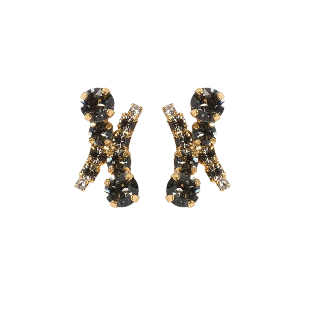 HALO EARRINGS GOLD-BLACK DIAMOND / CRYS