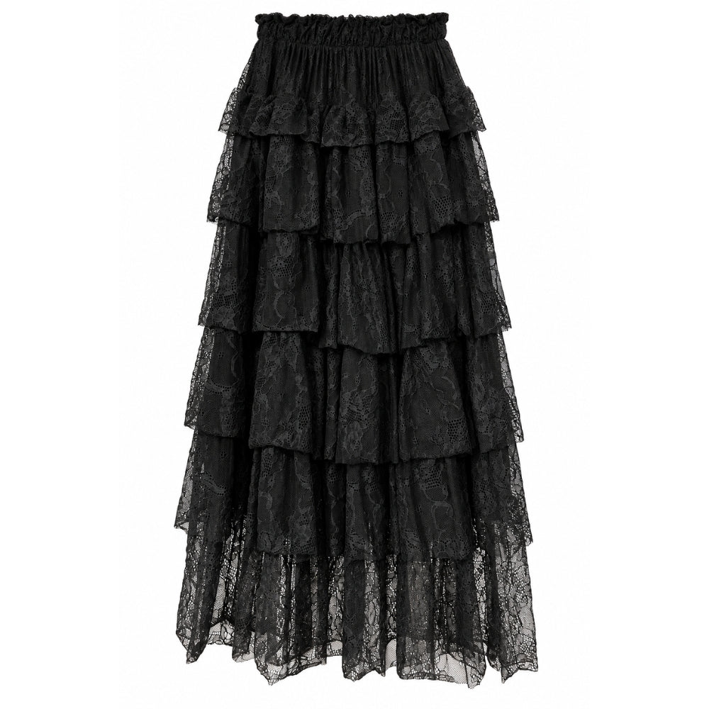 Black Lace Tiered Midi Skirt