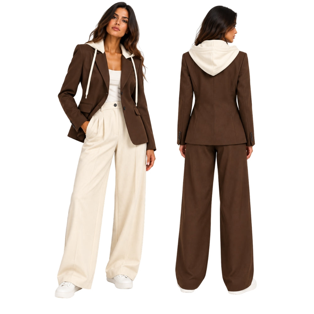 Two-Tone Tailored Suit – Chocolate Brown & Ivory