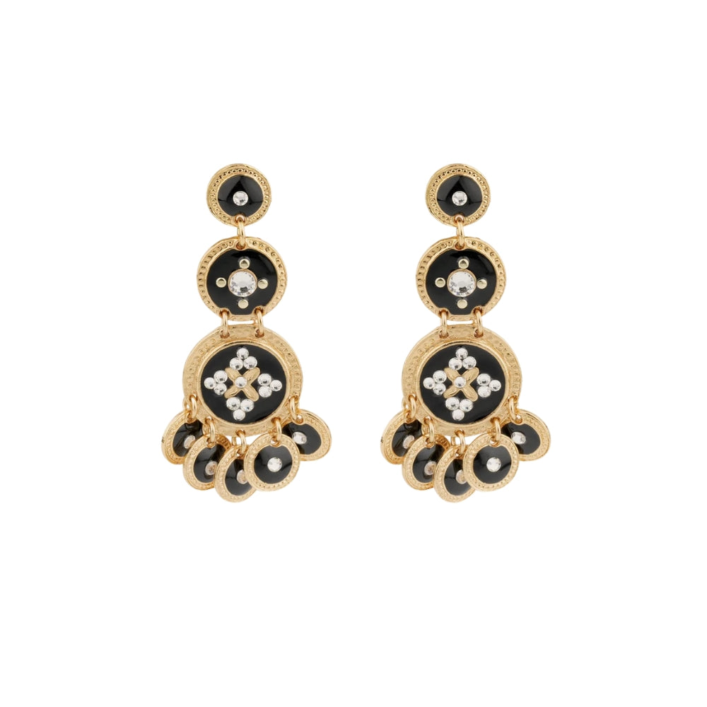 THREE-ROW ENAMEL SEQUIN EARRINGS BLACK