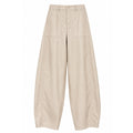 Beige Faux Leather Barrel Trousers