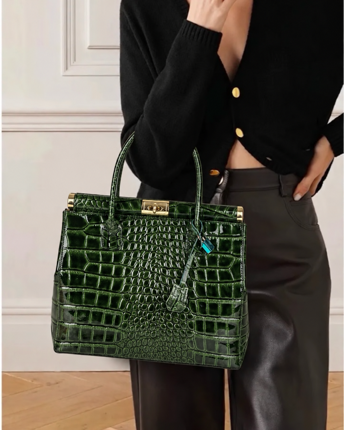 THE CHLOE - CROC TOTE - FOREST GREEN