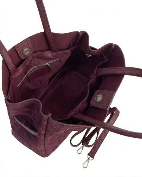 BURGUNDY SUEDE HAND BAG