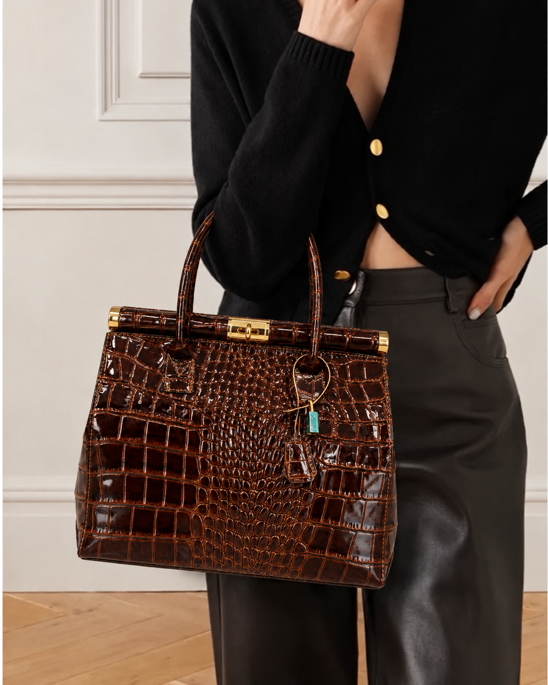 THE CLOE - CROC TOTE - DEEP BROWN