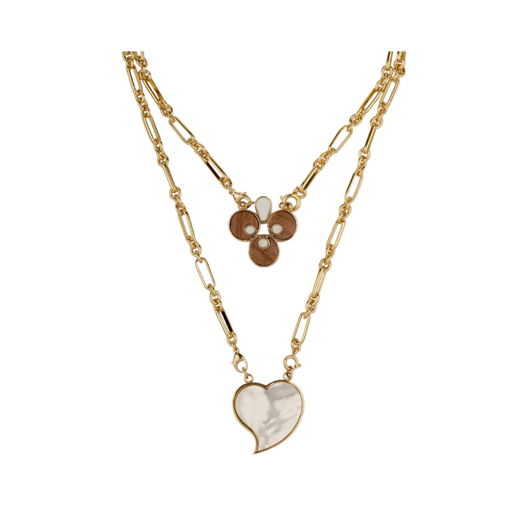 MIRAGE SCAPULAR NECKLACE - WOOD & WHITE MOTHER-OF-PEARL