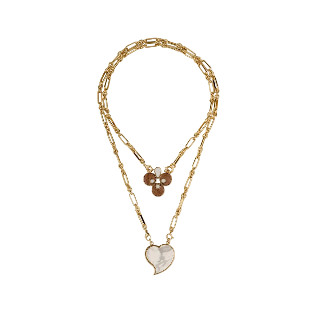 MIRAGE SCAPULAR NECKLACE - WOOD & WHITE MOTHER-OF-PEARL