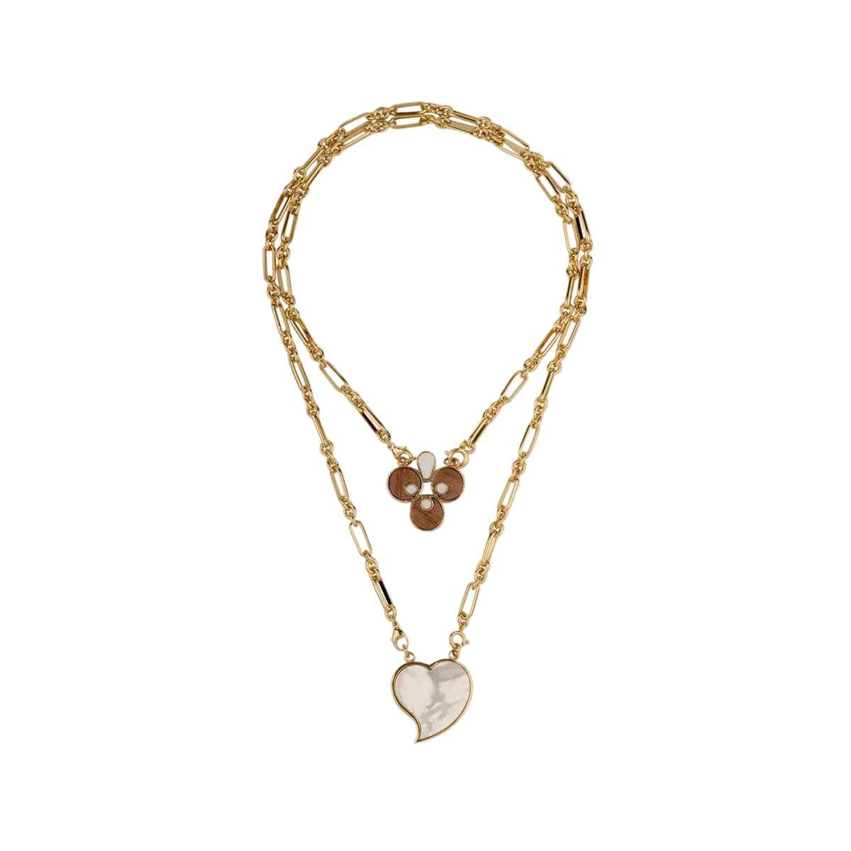 MIRAGE SCAPULAR NECKLACE - WOOD & WHITE MOTHER-OF-PEARL
