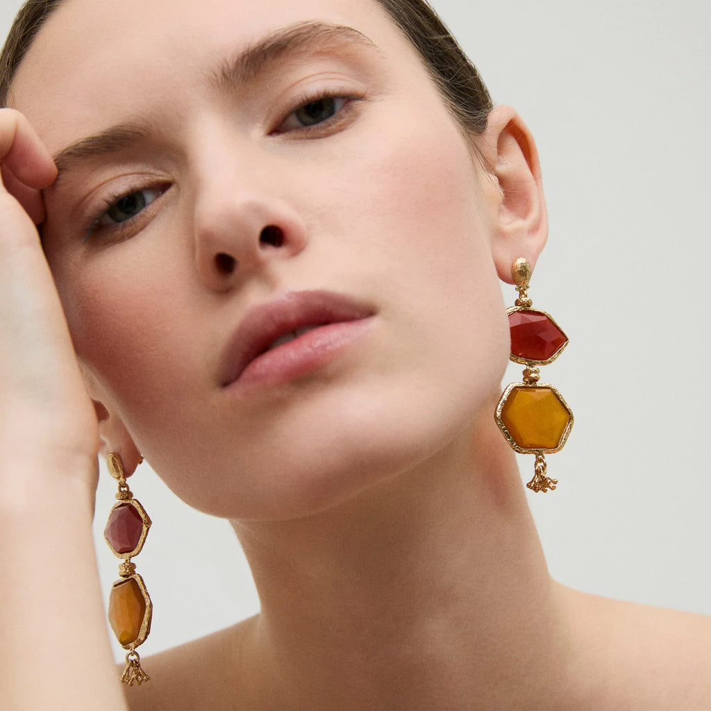 SILENZA EARRINGS - RED & YELLOW CALCITE