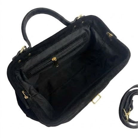 BLACK SUEDE SATCHEL